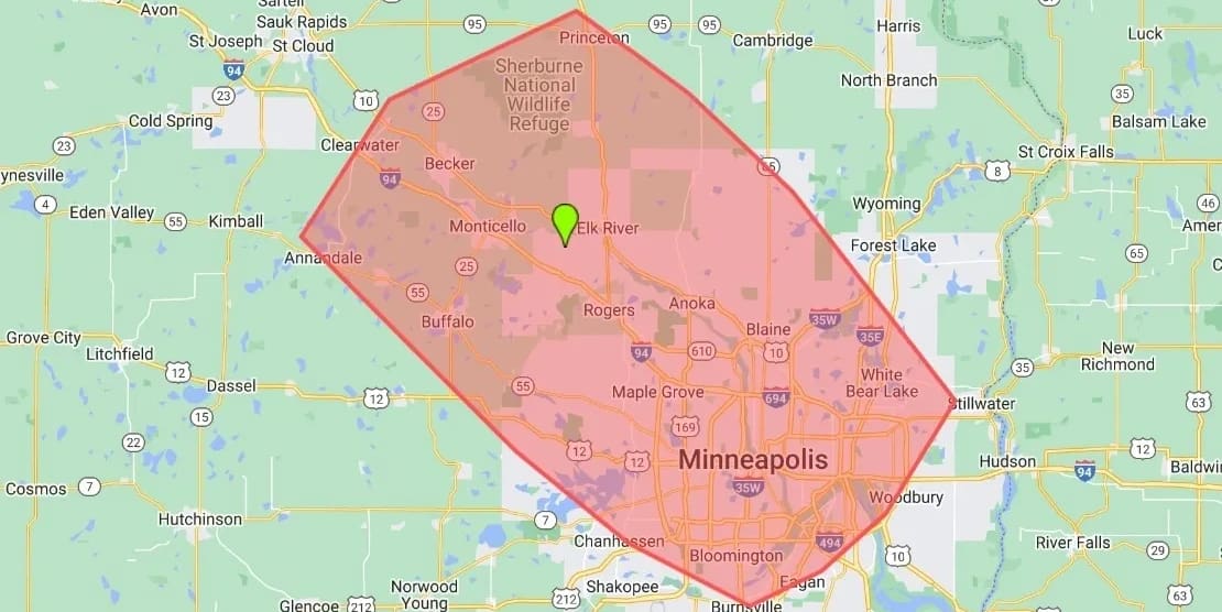 A map of minnesota with the location of minneapolis.